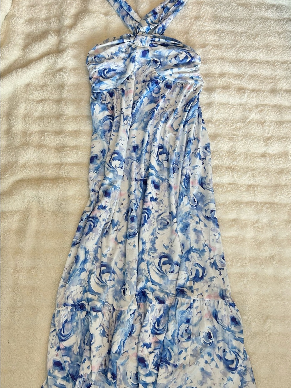 Grace Karin Blue Pink Floral Halter Maxi Dress Size Medium NWT